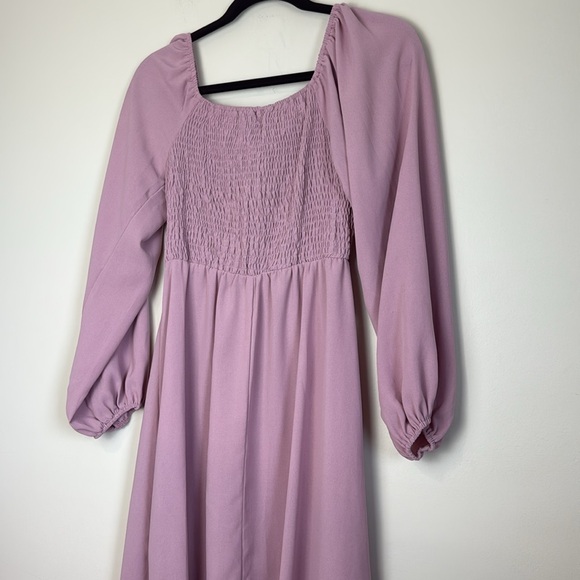SHEIN Purple Pink Long Sleeve Smocked Long Sleeve Ruffle Midi Dress Size XS - Picture 7 of 8